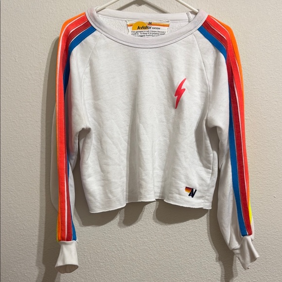Aviator Nation Tops - Aviator Nation White and Red Cropped Sweatshirt